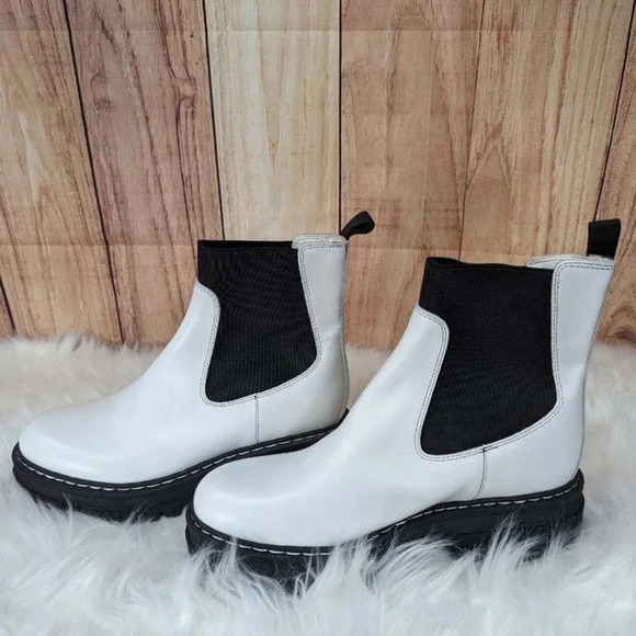 New Womens Marc Fisher LTD Patrick White Leather Platform Chelsea Boots Size 7.5 - Picture 2 of 9